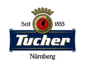 Tucher Logo mit weißem Schriftzug auf dunkelblauem Hintergrund, dazu Wappen, die das Logo edlen Anstrich geben
