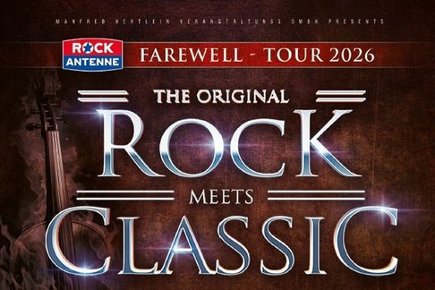 Tourankündigungsplakat 2026; silberne Schrift auf dunkel rotem Hintergrund 