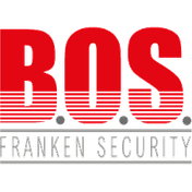 Die drei Buchstaben BOS in rot stehen über dem Schriftzug Franken Security in grau