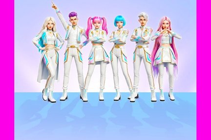 Auf dem gezeichneten Bild sieht man zwei Männer und vier Frauen im K-Pop-Style