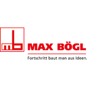 Initialien mb und Schriftzug Max Bögl in rot-weiß gehalten