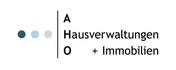 Das Logo zeigt die Buchstaben A, H und O, umgeben von drei bunten Punkten, mit dem Text 'Hausverwaltungen + Immobilien'.