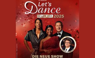 Die drei Jury-Mitglieder mit rotem Hintergrund und der Let's Dance Tour Überschrift